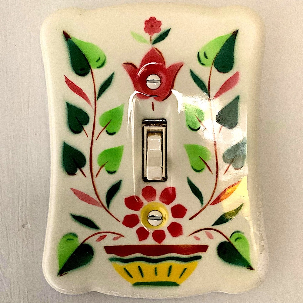 Vintage light switch cover | ceramic | handmade | hand painted | retro | boho - Picture 1 of 2